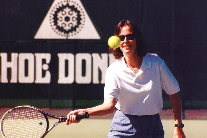 Vintage picture of a tennis player at Tahoe Donner Tennis Center