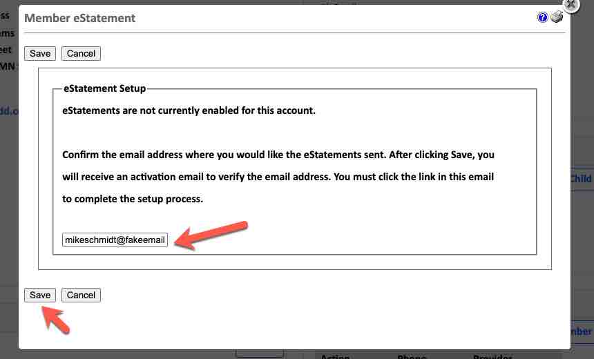 Screenshot of how to enroll in eStatements in member portal