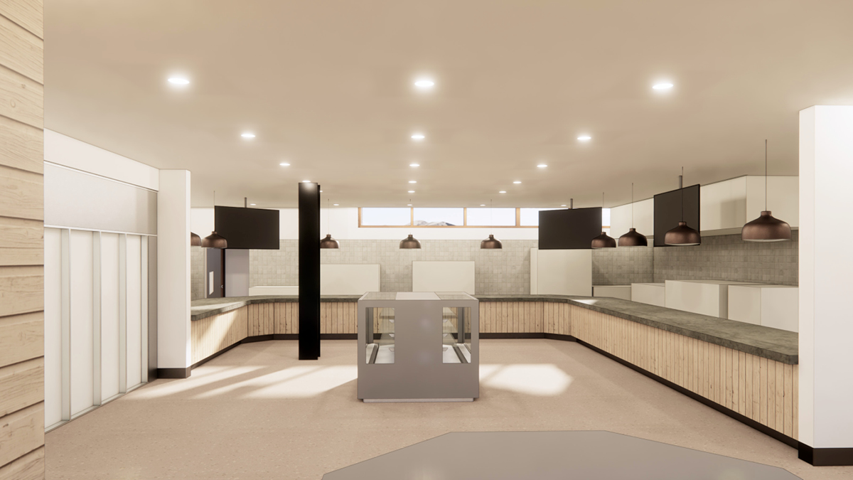 Downhill Ski Lodge BSA Rendering - Interior View - Scramble/Servery Area