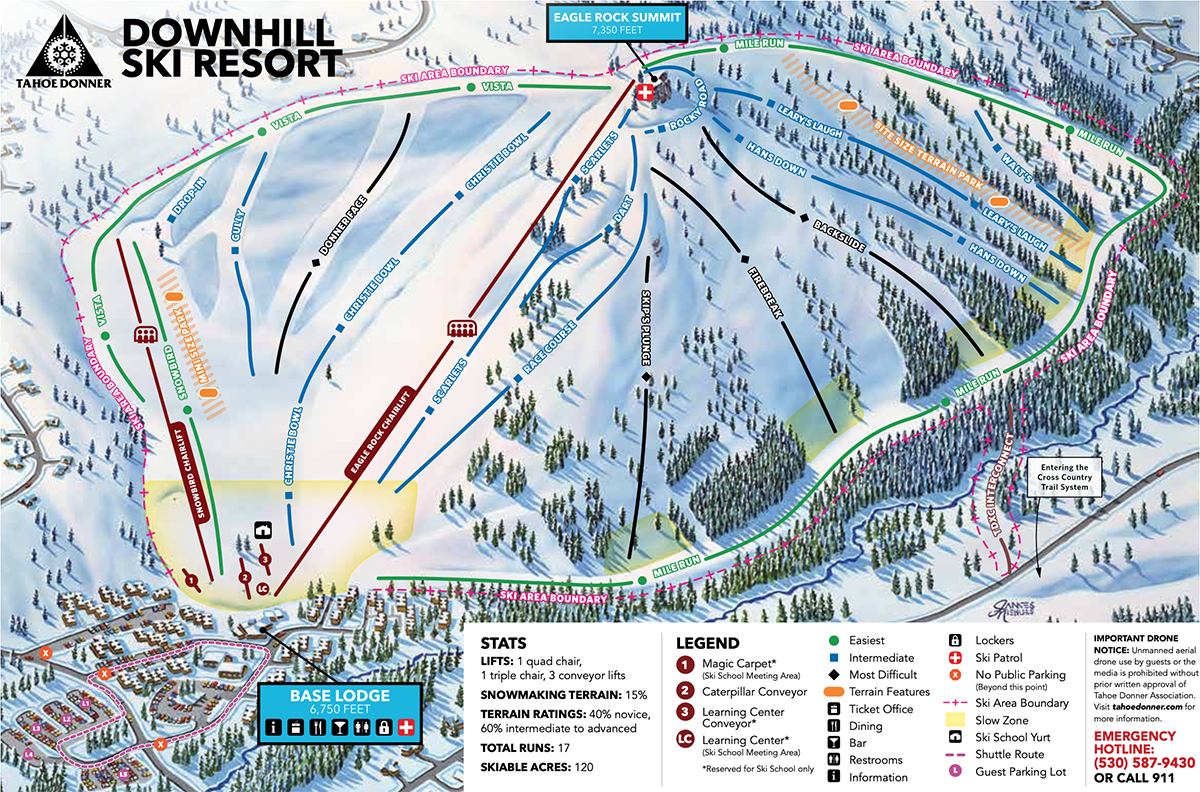 Tahoe Donner Downhill Ski Resort Trail Map 2023-2024