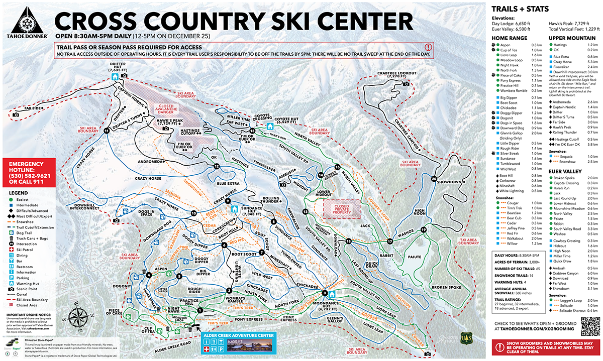 Tahoe Donner Cross Country Ski Center Trail Map 2023-2024