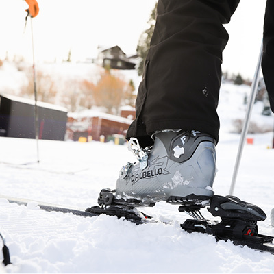 Close up of a ski boot