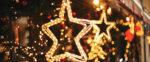 Bright star-shaped holiday lights creating a warm festive atmosphere