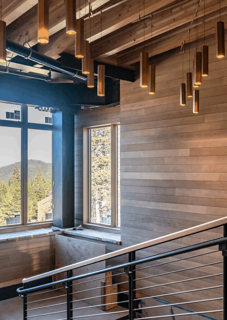 Downhill Ski Lodge Construction; photo of interior staircase from October 2025, shot by Cynthia Cendreda