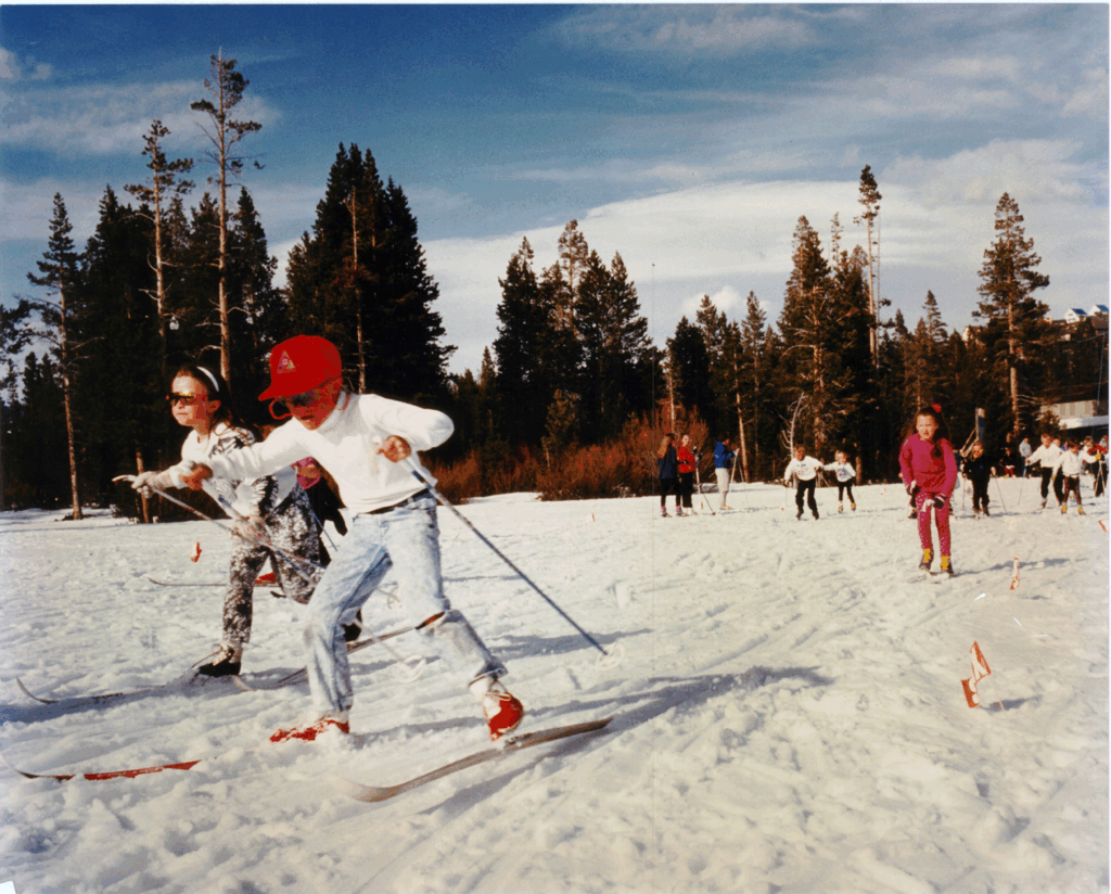 An kids ski program at TDXC in the 1990s. Photo from the Tahoe Donner Archive.